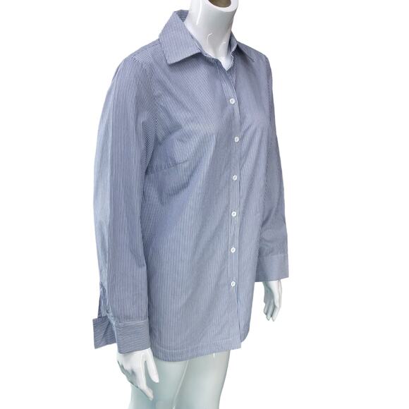 Ming Wang Womens Size S Button Front and Back Top Blue White Stripe Tunic Length - Picture 10 of 15